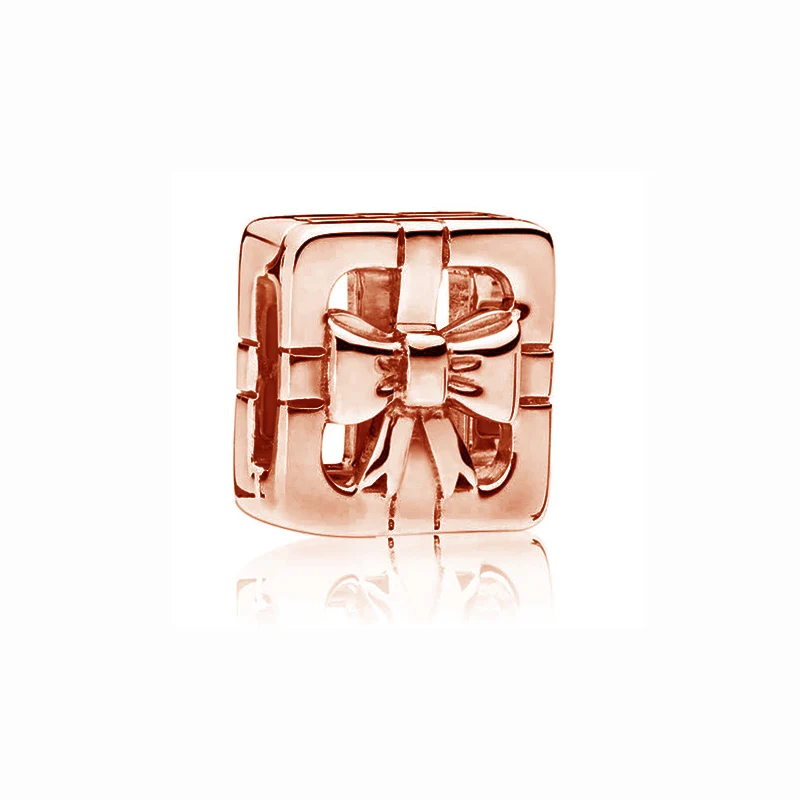 

925 Sterling Silver Bead Rose gold square tie clip charms Fit Original Pandora reflexion Bracelet Women diy Jewelry