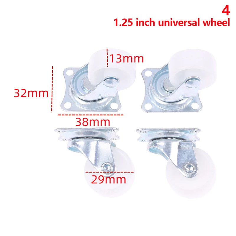 4pcs Wheel Castor White PP Nylon flat base Universal Swivel Casters  Furniture Dual Roller Wheel For Platform Trolley Chair - AliExpress