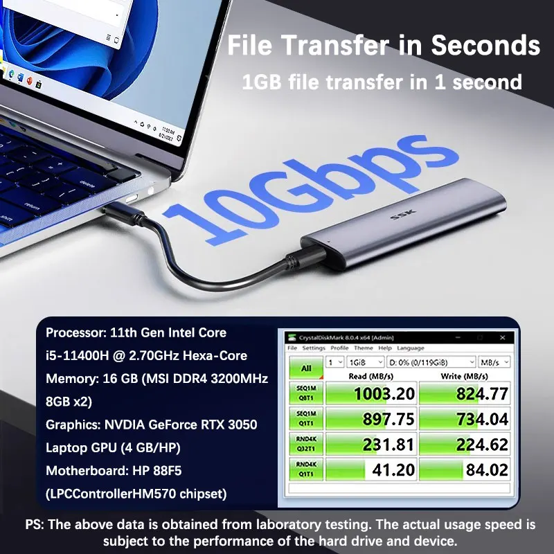 USB3.0 M.2 SSD 인클로저 모바일 케이스는 타입-C 솔리드 메탈 외장 하드 디스크 케이스 노트북 전화 SSD에 대한 NVME 프로토콜을 지원합니다.