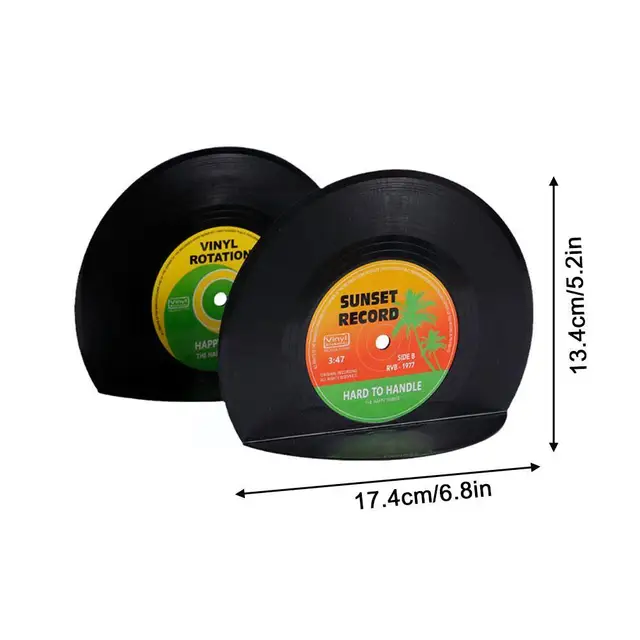 Retro Vinyl Bookends Fekete Lemezkönyv Vége Klasszikus Cd Vintage Dekoratív Könyvpolcokhoz Nonskid Bookend Asztali Dekoráció Y7F7 - Image 6