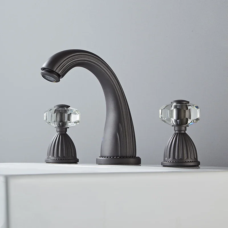 Description Picture 3 of itemBasin Faucet Gun Grey Bathroom Sink 3 Hole Widespread Gold/Black/Chrome Basin Mixer Hot And Cold Water Tap New