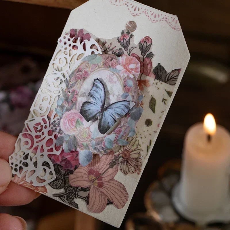 50Pcs Coil Sticker Book Flowers keep blooming Series Retro Flourishing Flowers Handbook Material Scrapbooking 63*104MM