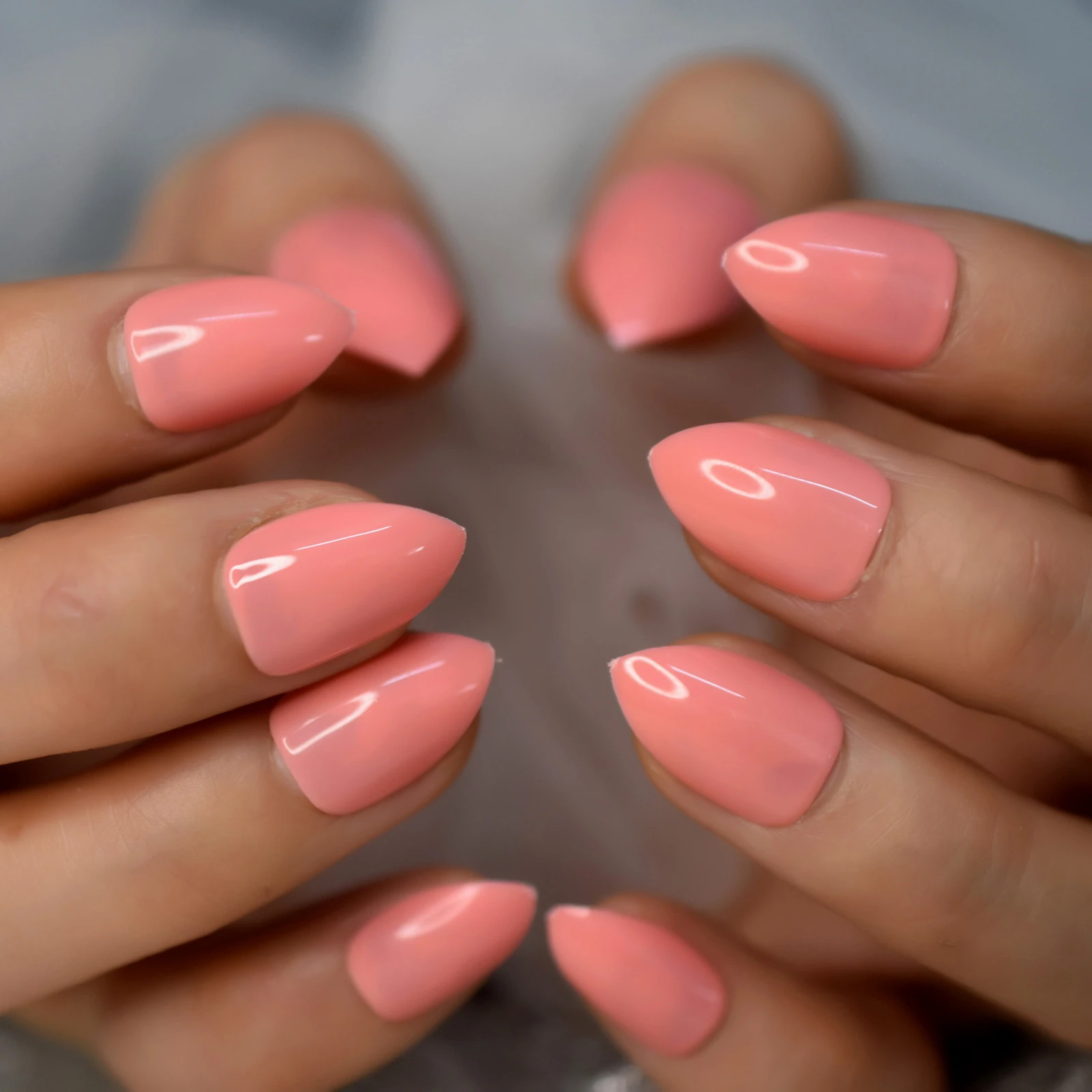 Coral Pink False Nails Short Natural Daily Life Design Spring Almond Nude  Cute Soft Pink Solid Color 24pcs Faux Ongles - False Nails - AliExpress