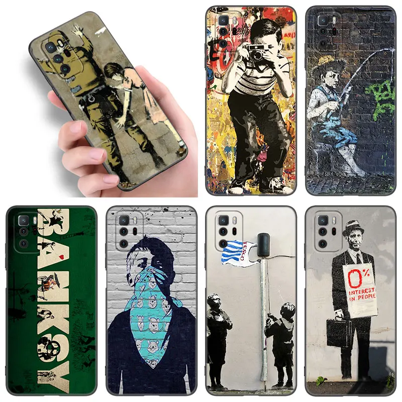 Custodia Per Telefono Street Art Banksy Graffiti Per Xiaomi Redmi Note 7 8 9 10 Lite 11 11E 11T 12 Pro 11S 4G 10T 5G 8T 9S 10S Cover Nera