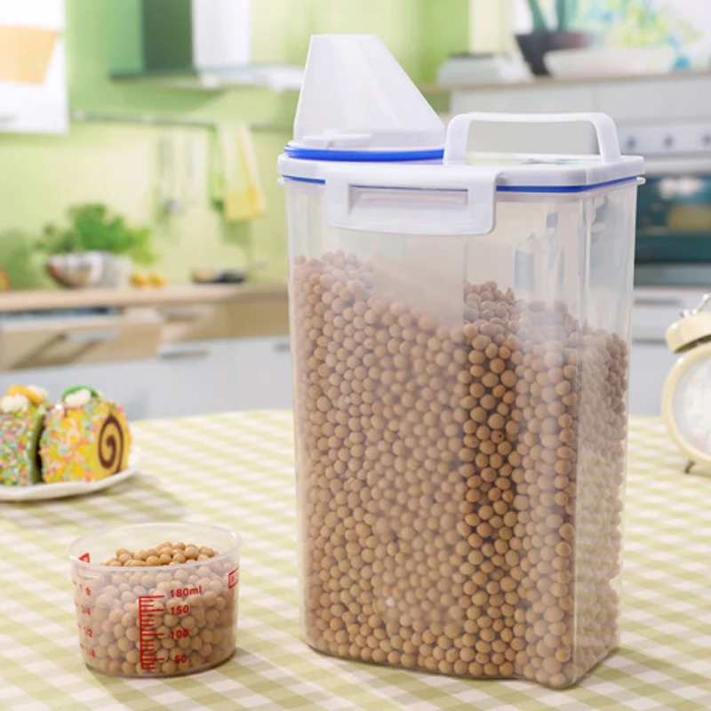 Easy-pouring Rice Case Kitchen Container Plastic Storage Cereal Box Grain Bean 
