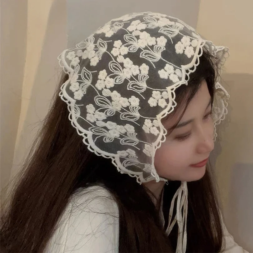Lace Kerchief Floral Print Hair Scarf New Hair Band Bohemia Bandana Sun Protection Headscarf Lace Hair Scarf Women Headwear