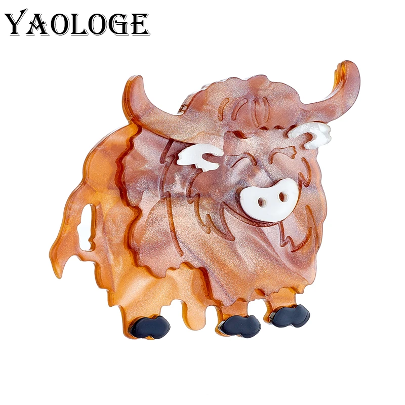 

YAOLOGE Acrylic Brown Yak Brooches For Unisex Kids Cartoon New Trends Pins Badges Accessories Cute Christmas Gifts Jewelry Брошь