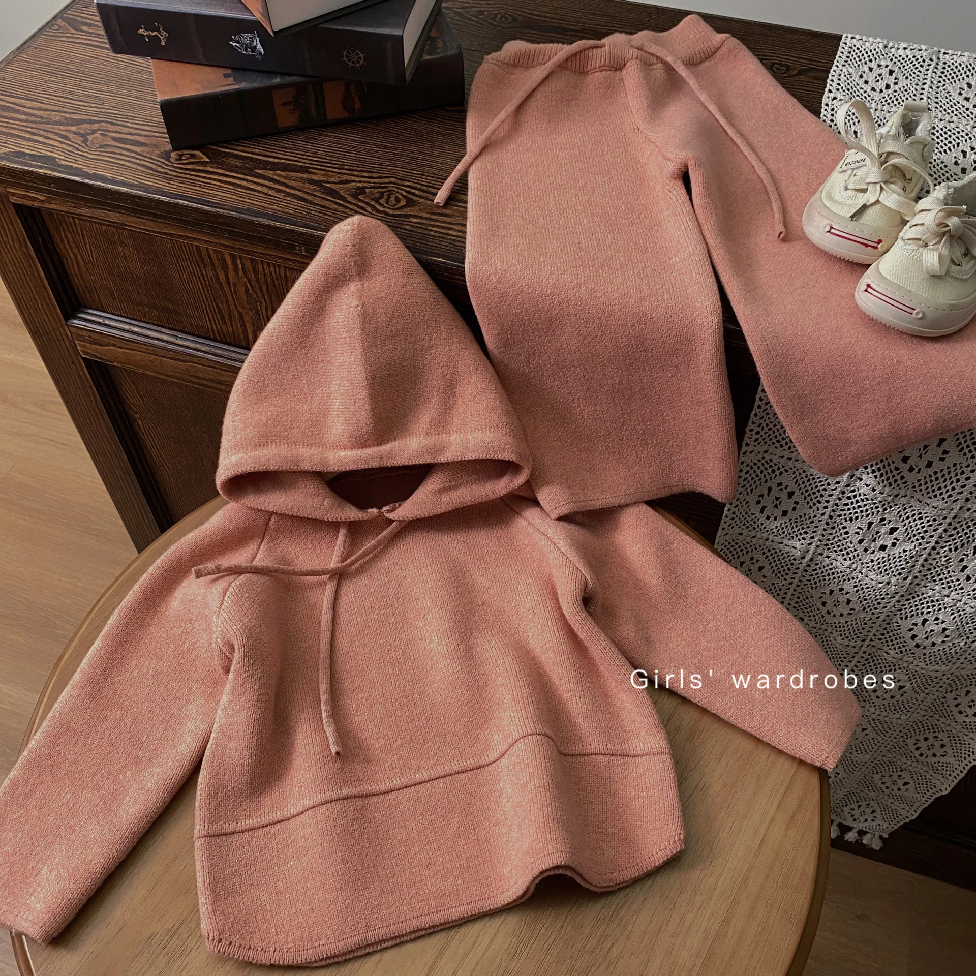 

Childrens Sets Korean New Autumn Winter Girls Fashion Hooded Knitting Sweater Trousers Two Piece Tide Motion Active