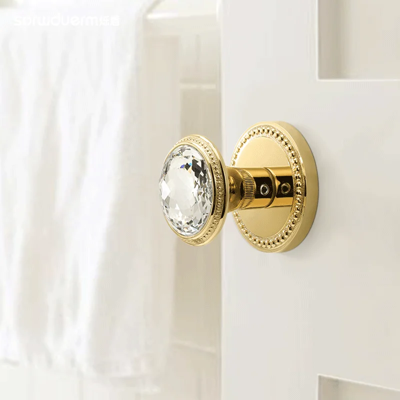 French spherical door lock, aluminum alloy rotating channel lock, keyless gold crystal handle, bedroom and living room
