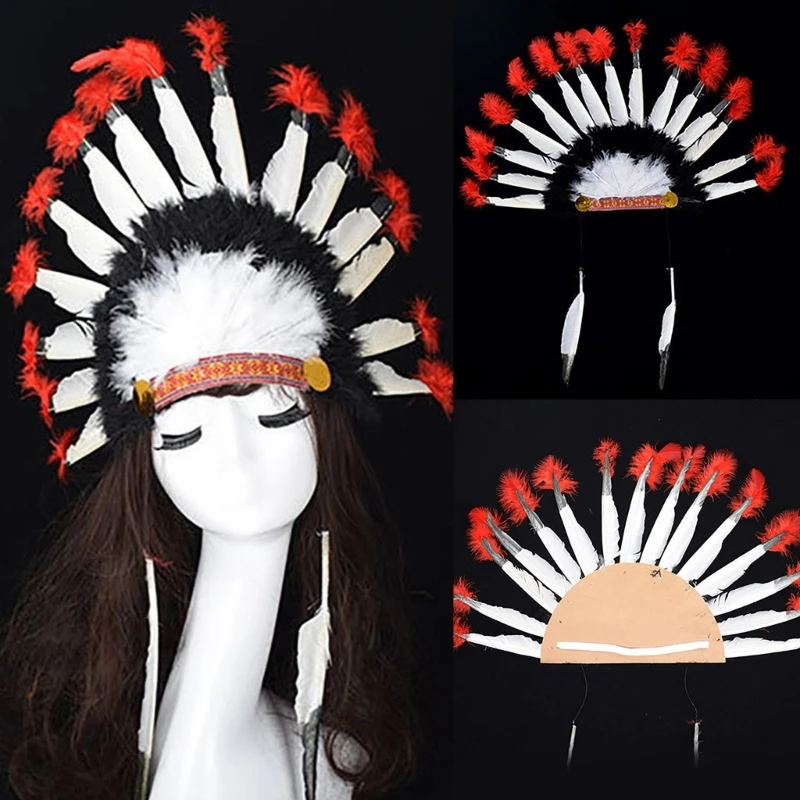 Copricapo Piume Indiano - Fascia Regolabile Per Costumi E Halloween