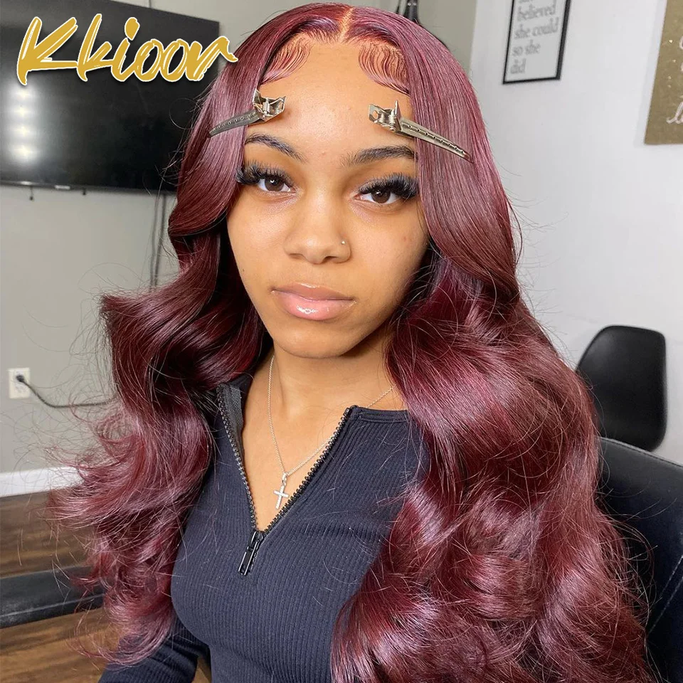 

Wine Red Lace Front Wig Human Hair Burgundy 13x6 HD Lace Front Human Hair Wig Female Free Shipping 100% Humen Hair Wig Halloween