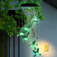 Solar Hummingbird LED Wind Chimes wiszący łapacz nadmuchiwany dzwonek wiszące ozdoby ogrodowa dekoracja pokoju domowego tanie tanio CN (pochodzenie) Zwierząt KRYSZTAŁ Nowoczesne LED light source 0 5W 2V 100mA 8~10 hours ABS+acrylic