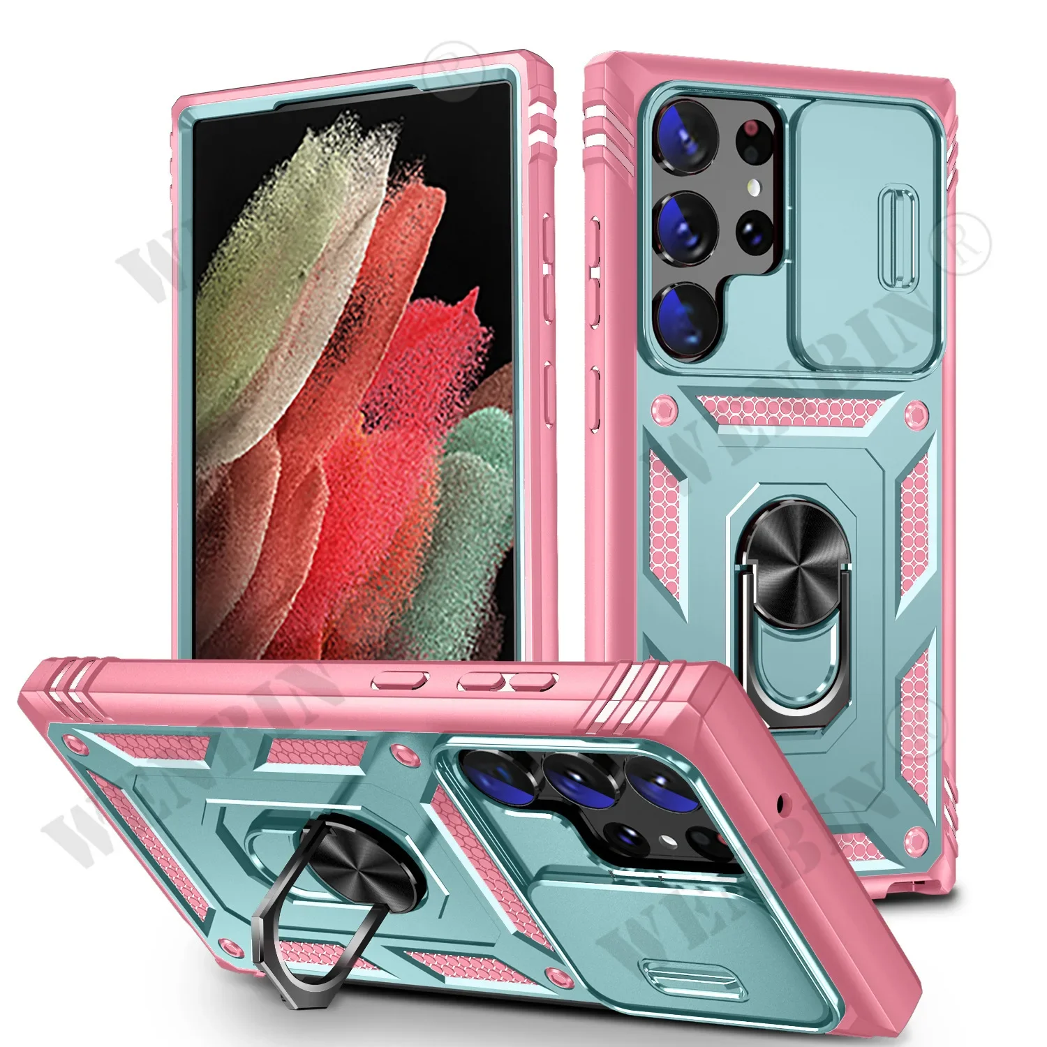 thumbnail image 1 of Case For Samsung S24 S23 S22 S21 Ultra Plus S23 FE A14 A54 Heavy Duty with Camera 360 Degree Rotate Kickstand Shockproof Cover, 1 of 5