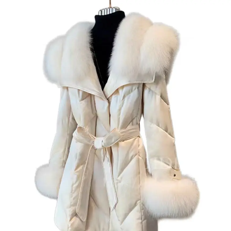 Fox Fur Shawl Collar Fur Down Jacket, High-end Mid Length Young and Fashionable Warm 90 Duck Down Jacket, Women's Winter New 202