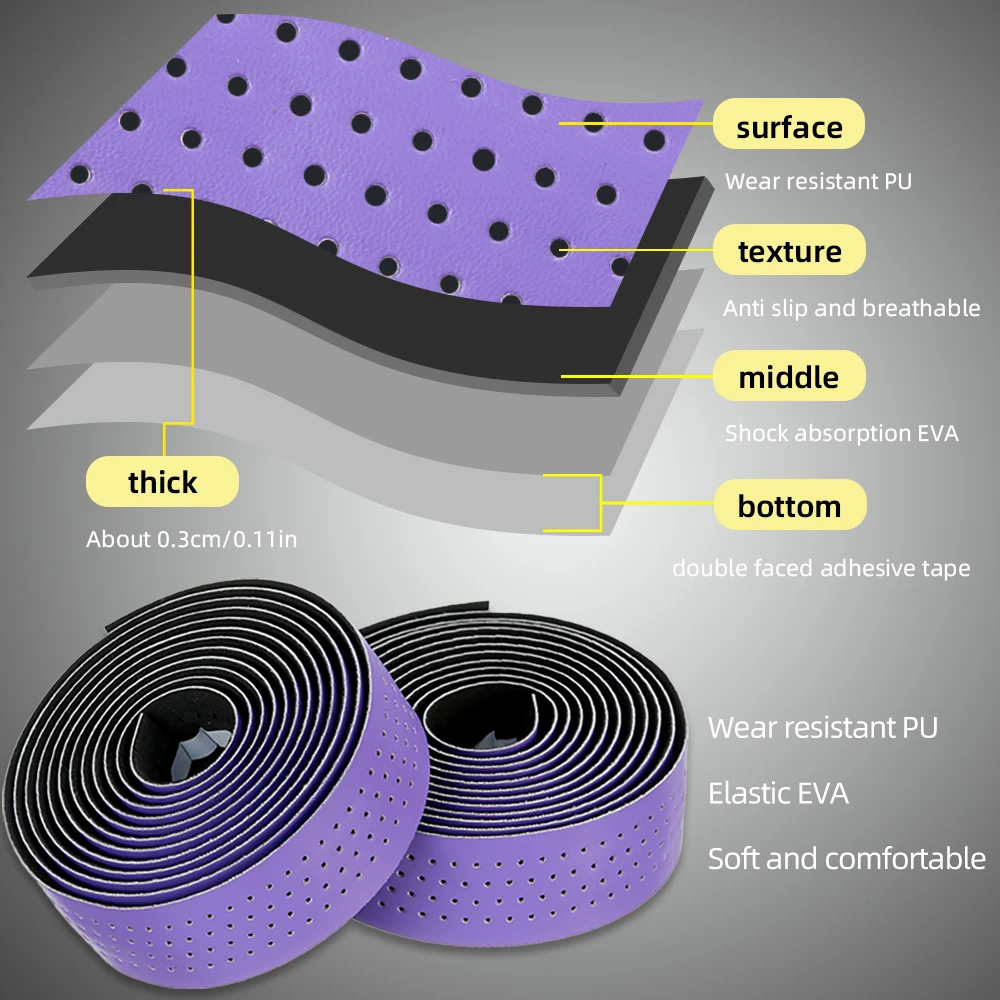 MOTSUV Road Bicycle Handlebar Tape PU EVA Bike Bar Tapes Anti-slip Shockproof Breathable Cycling Damping Anti-Vibration Straps