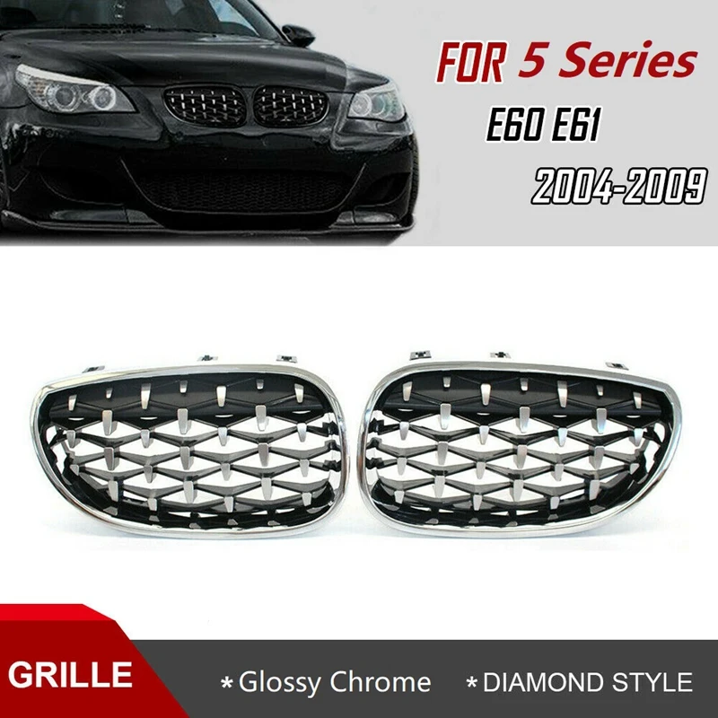 

Front Kidney Grille Grill Chrome Diamond Style For -BMW 5-Series E60 E61 5 Series 520I 535I 550I 2004-2009