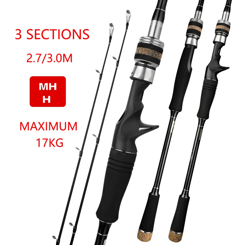 

Carbon Lure Fishing Rod 2 Tips MH H Spinning Casting Rod Super Hard 2.7/3.0m Sea Bass Pole Fishing Tackle Maximum 17KG Bait8-50g