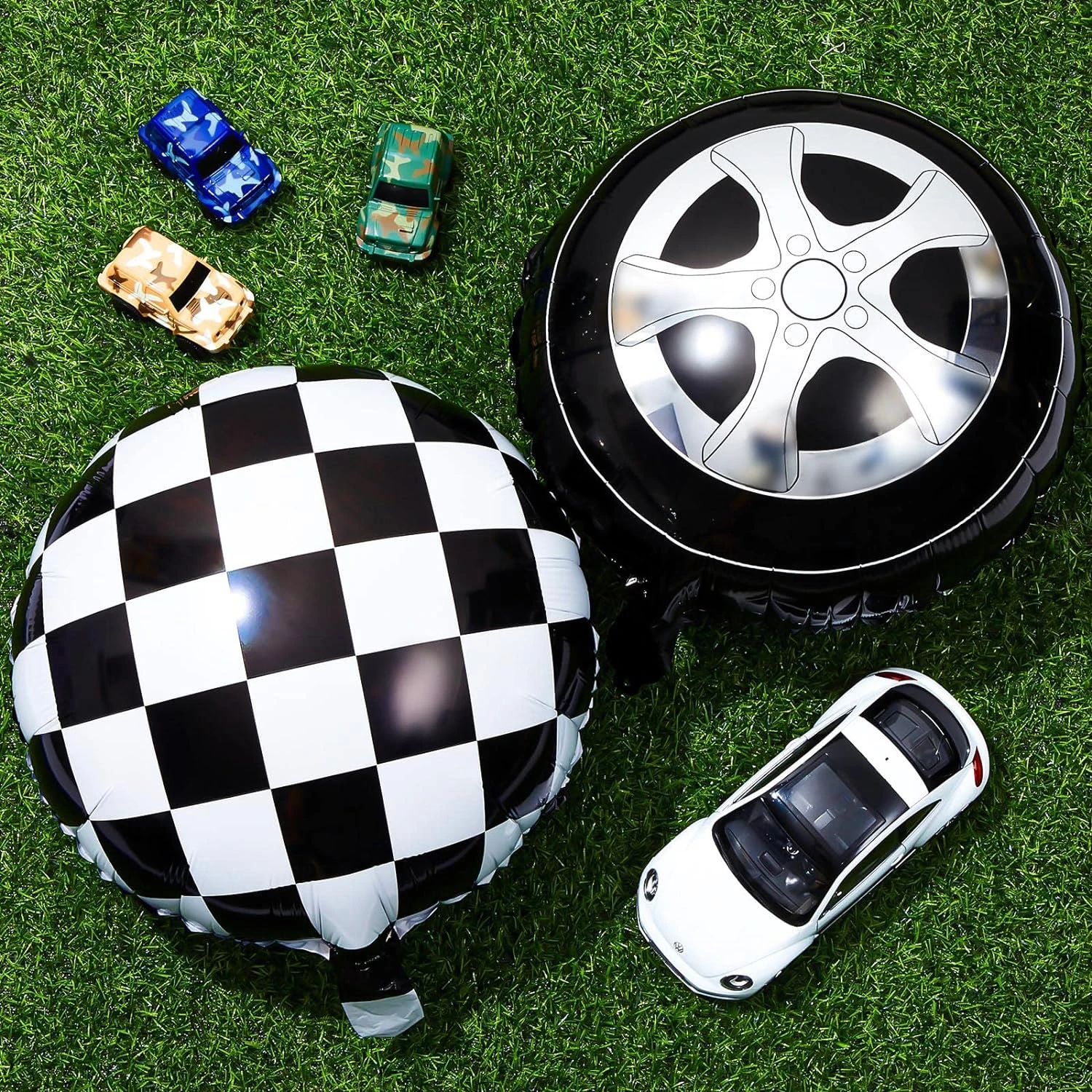 Lot De 9 Ballons Noirs Et Blancs Pour Pneus De Voiture De Course à Motif De Voiture De Course à Carreaux Pour Casque/anniversaire/enfants, Garçons, Décorations De Fête Prénatale/voitures De Course