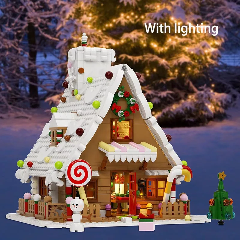 

Christmas Gingerbread House Modular building blocks Set Winter Village Model Moc Bricks With Light Kids Assembled Toys 2023 Gift