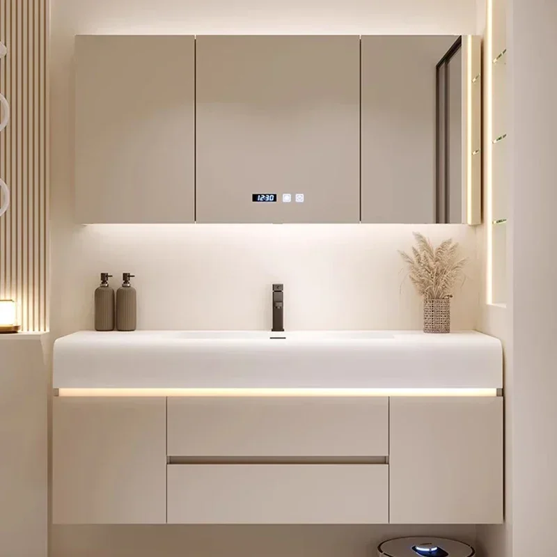 Nordic Cream Style Bathroom Cabinets Luxury Vanity with Sink Fog Removal Smart Mirror Cabinets Fashion Furniture Шкафы FYBC