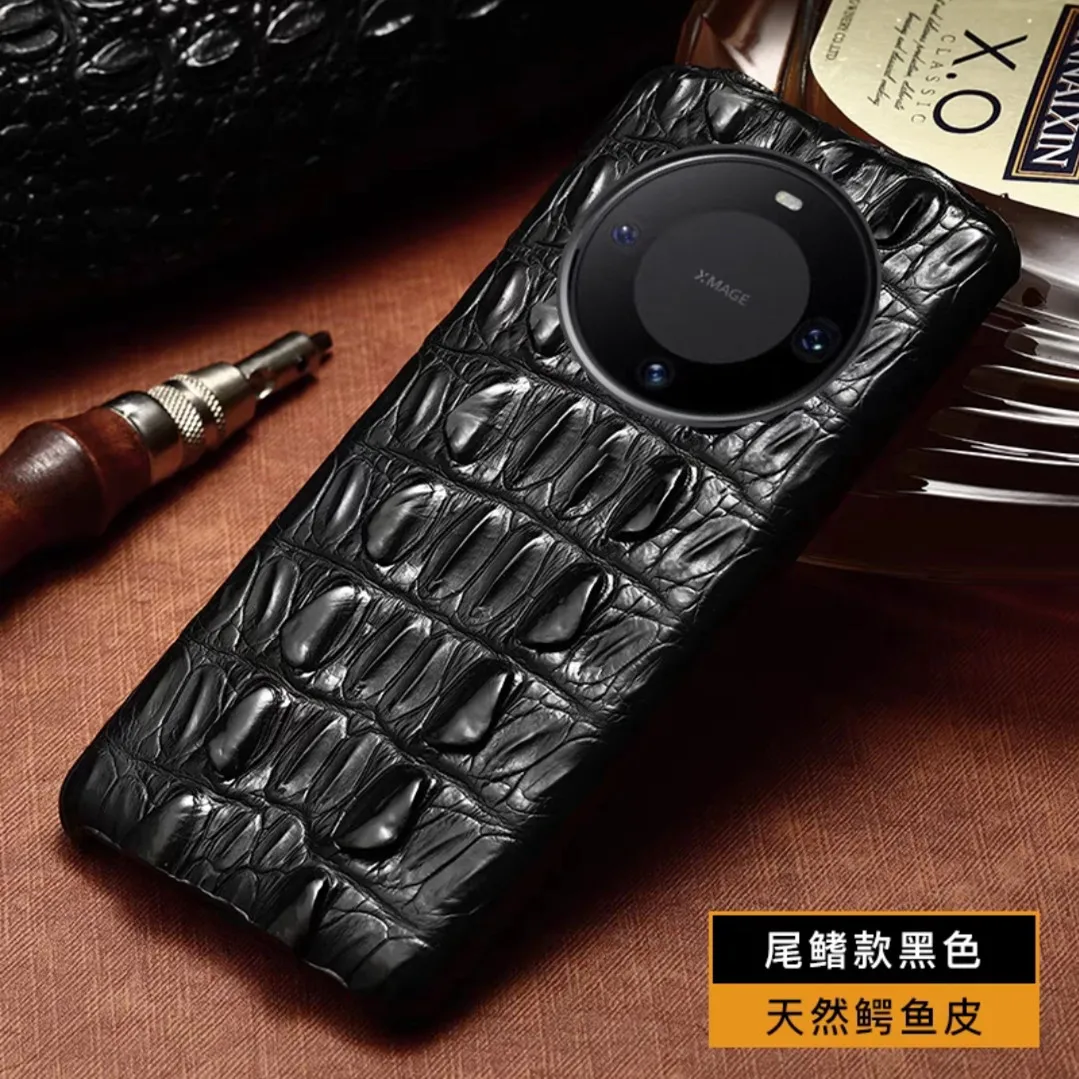 

Handmade Real Natural Alligator Skin Phone Case for Huawei Mate 60 Pro+ Mate60 Genuine Crocodile Leather Armor Back Cover