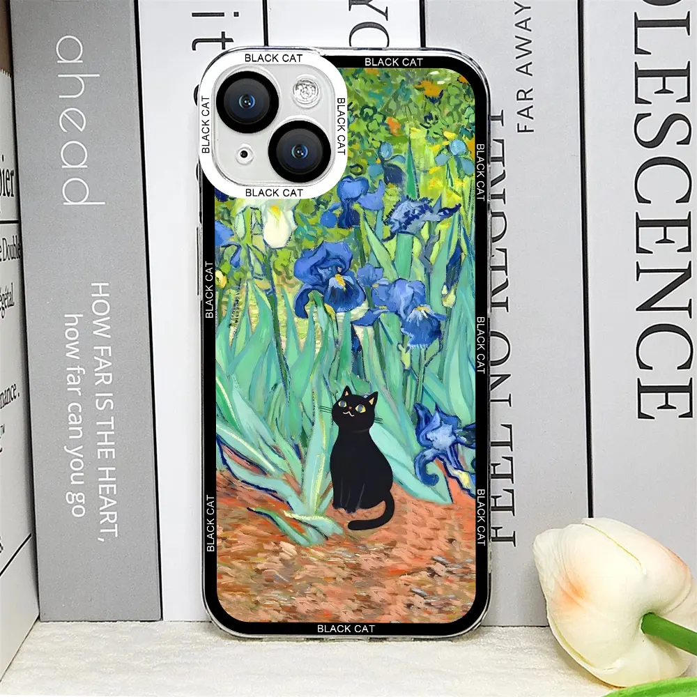 Artistic Cat Flower Phone Case - Retro Van Gogh Oil Painting Design, Soft Protective Cover
