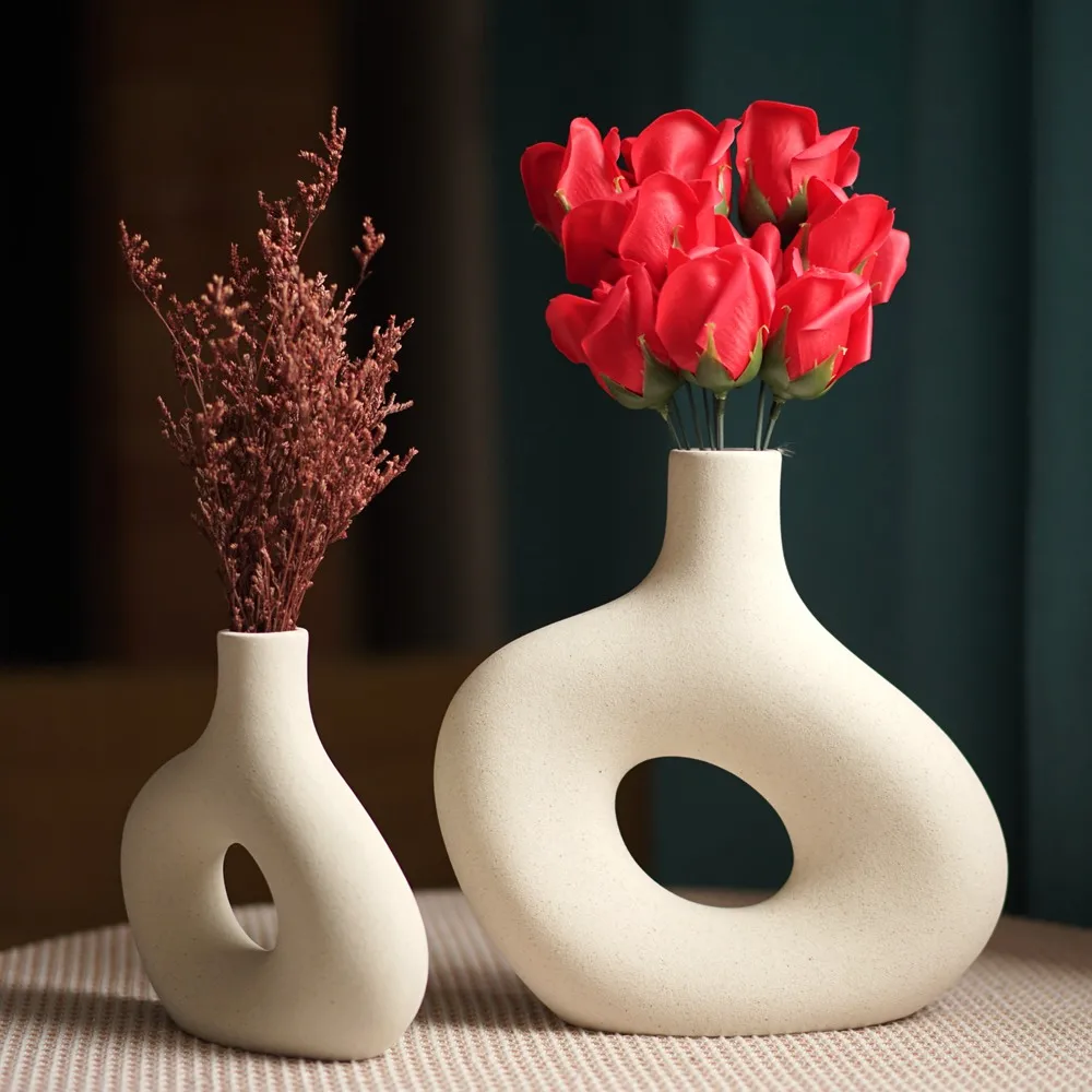 Nordic Matte Ceramic Vase for Pampas Grass Dried Flower Home Decor Zen Living Room Office Desktop Table Bathroom Decoration Gift 5