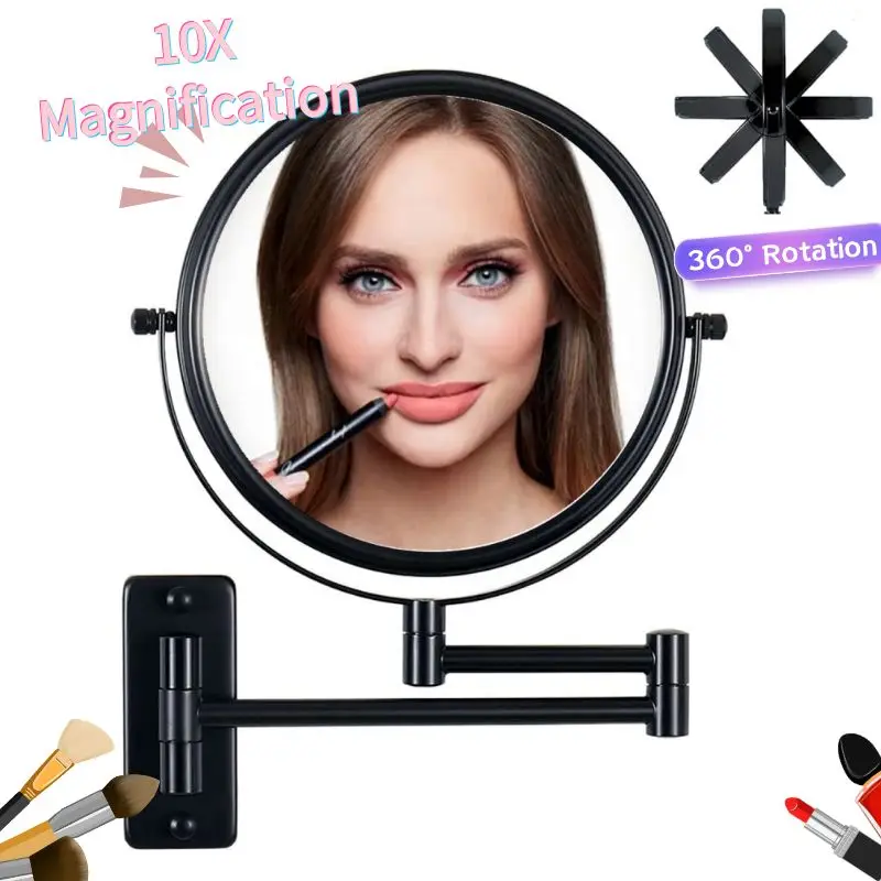 

Двухстороннее увеличительное зеркало для макияжа, 8 дюймов 1X/5X,10X, настенное регулируемое вращающееся зеркало для макияжа