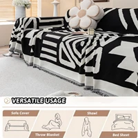 Boho Jacquard Chenille Sofa Towel with Tassels Double-side, for Living Room Camping Picnic Large Blanket Leisure Relax Beach 2