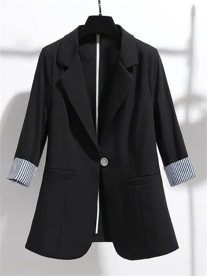 Women Solid Blazers Coat Fashion Slim Suits  Female Casual Three-Quarter Sleeve Chic Tops Thin Office Lady Blazer Spring Summer