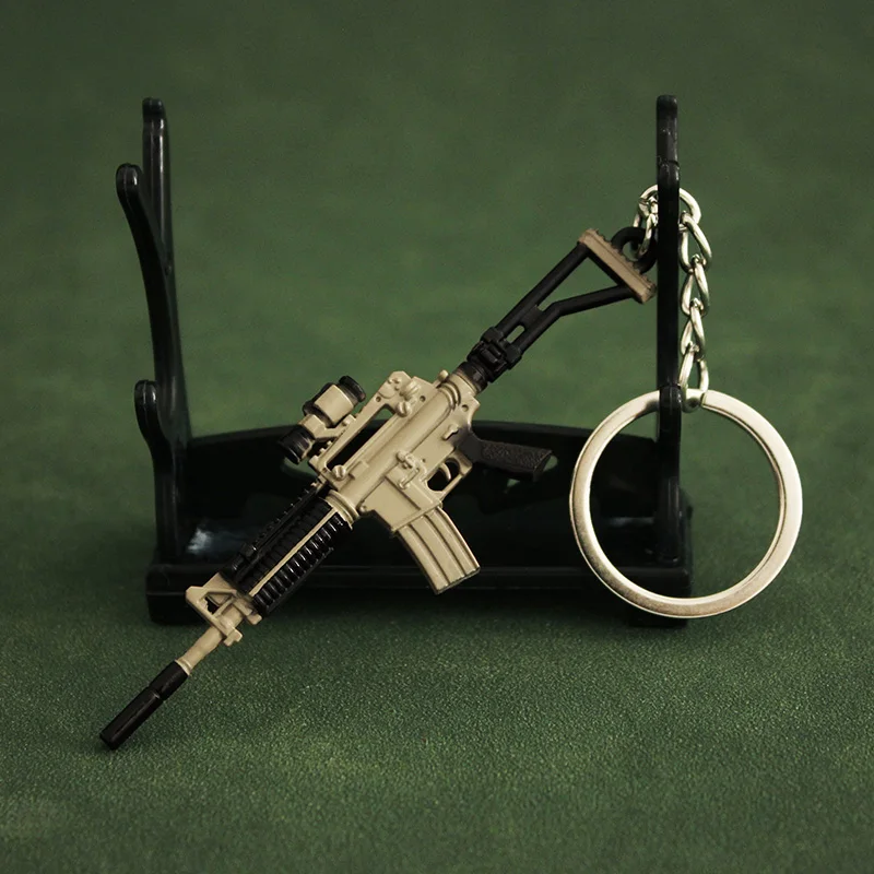 PUBG Keychain Alloy Army M4A1 Gun Mini Full Metal Weapon Model for Men M762 AWM P911 98K Portable Key Chain Toy Birthday Gifts