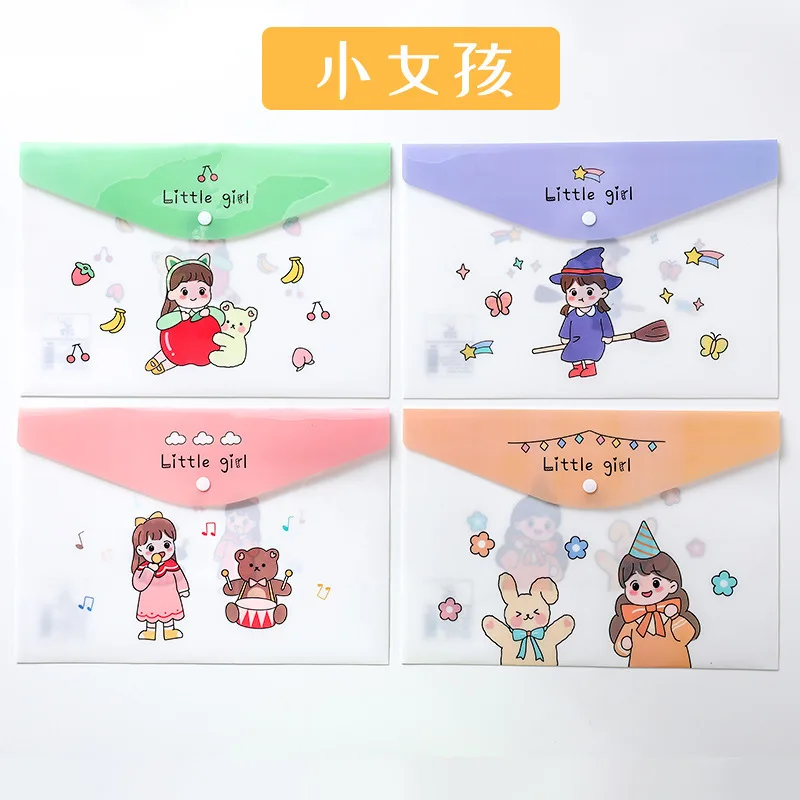 4pieces/set Of A4 Transparent Bags Folders File Jackets Snap On File Pockets Pink Sakura Pattern file bag
