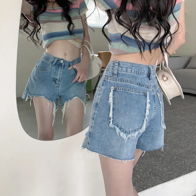

Grinding Worn Out Washed Denim Shorts for Lady High Waist Cotton Summer Fashion Women Short Jeans