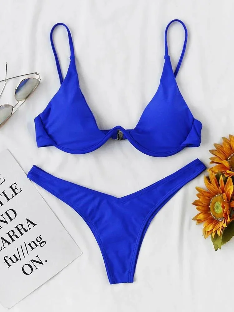 2026 Summer New Two Piece Women's Solid Color Sexy Bareback Bikini Split Swimsuit Bikini Set High Waist Beach Vacation