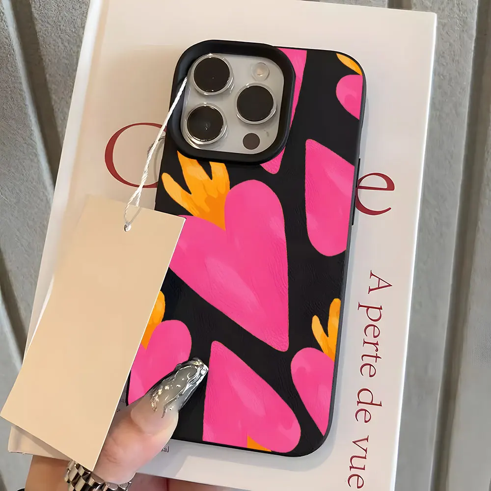 Charming Pink Heart Pattern Lychee Soft Phone Case Cover