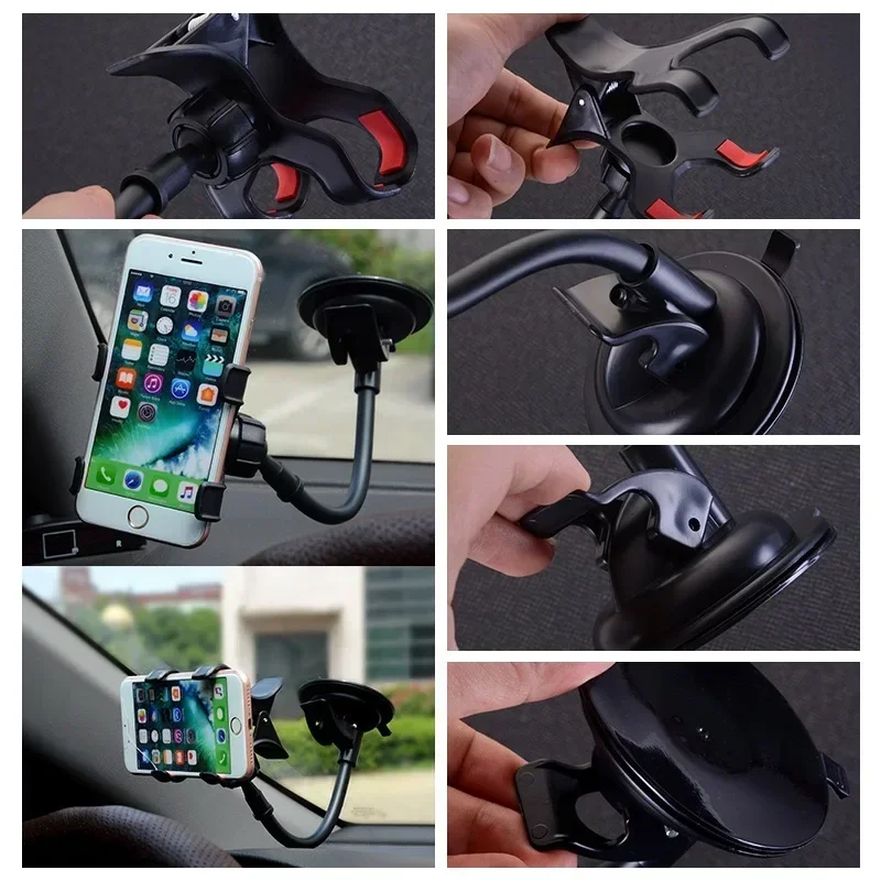 360° Rotating Car Phone Holder Universal Windshield Dashboard Mount Cellphone Stand GPS Phone Flexible Bracket Auto Accessories