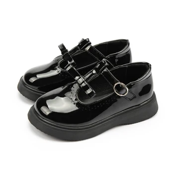 KIDSUN Fashion Children's Shoes Simple Bow Buckle Black Leather Shoes Classic Cute Versatile Princess Dress Shoes 1