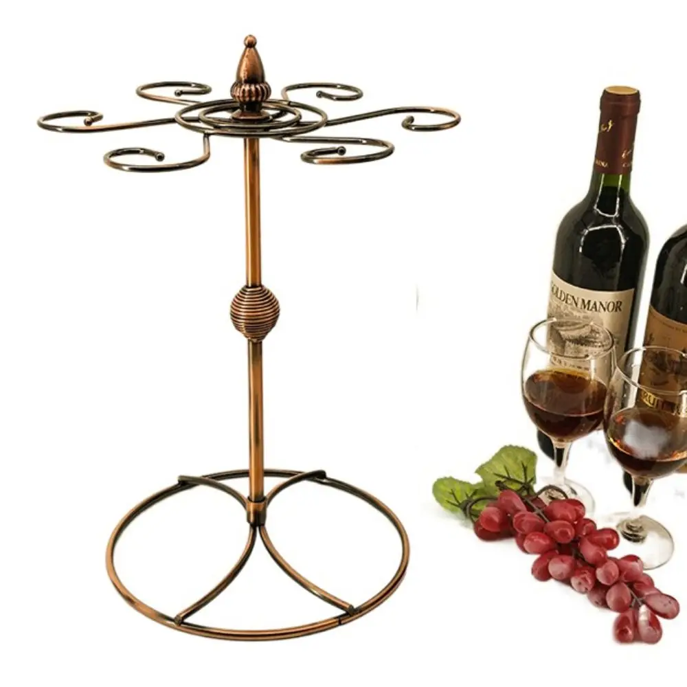 6 Hooks Goblet Holder Free Standing Quick Drainage Wine Glass Cup Rack Upside Down Rust-proof Drinking Glasses Display Stand