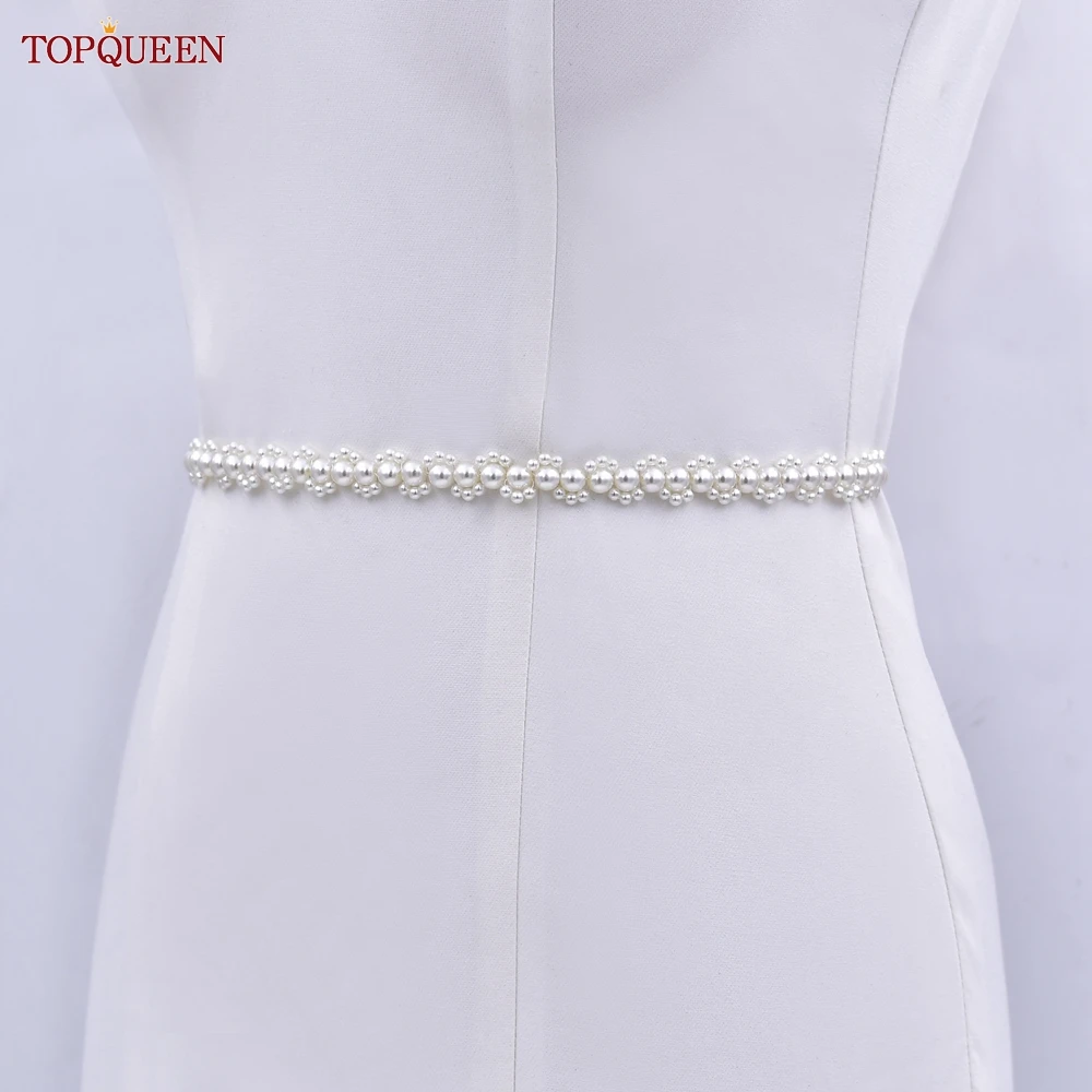 TOPQUEEN Hand-beaded Bridal Belt Bridesmaids Thin Sash Wedding Banquet Accessories Elegant Dress Waist Trim S132
