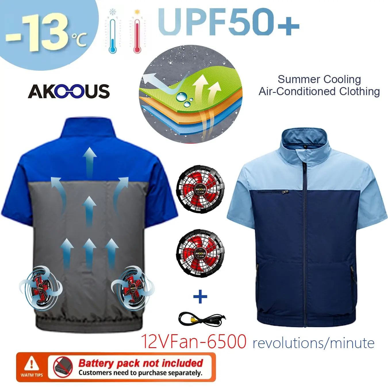 12V/5V USB Men Summer Half Sleeve Air Conditioning Clothes Fan Cooling Jacket High Temperature Outdoor Fishing Wear