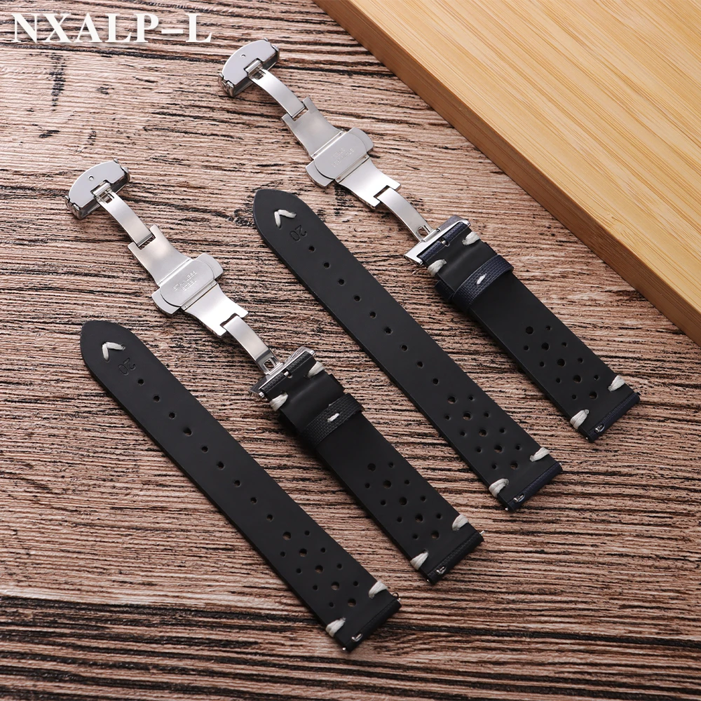 Breathable Sailcloth Leather Watch Band with Butterfly Buckle and Quick Release