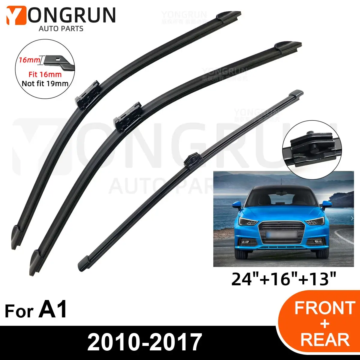 

Щетка стеклоочистителя для Audi A1 2010-2017, резиновая щетка для переднего и заднего ветрового стекла, 24/16/13 дюймов, 3 шт.