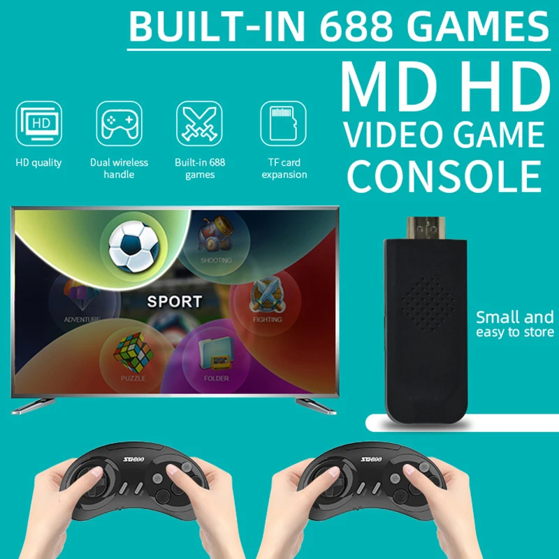 MD HD TV Video Gaming Console 16-Bit 2.4G Wireless Receiver For Sega Mega Drive Built-in 688 Games Handheld Game Player