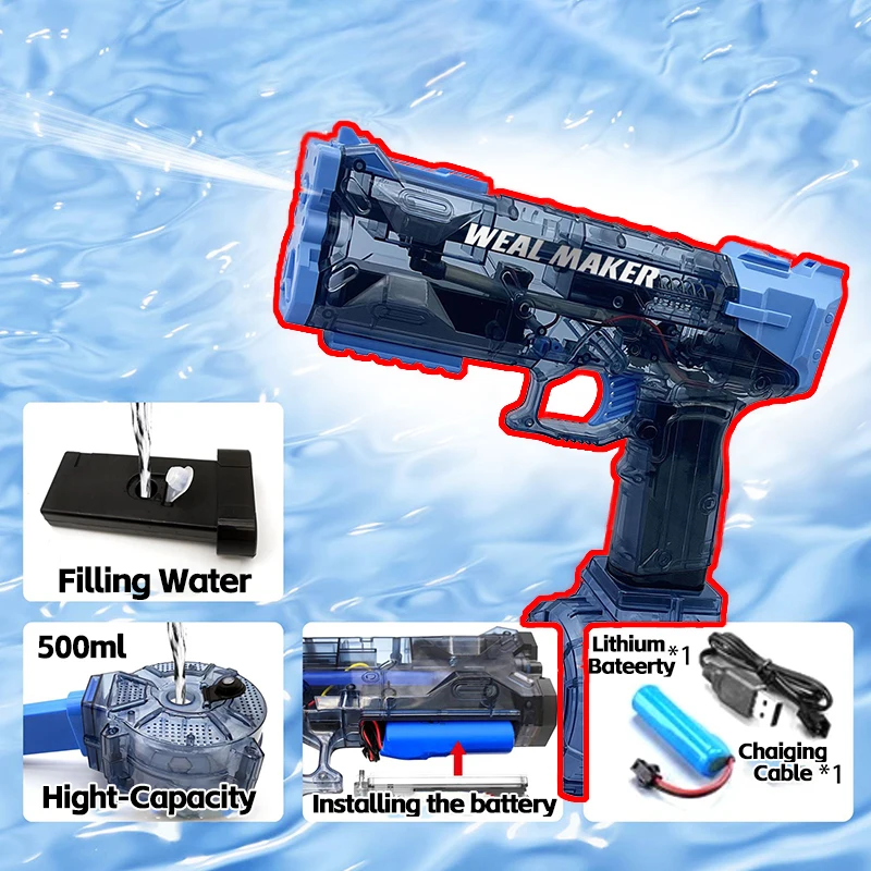 New Summer Water Gun Electric Pistol High-pressure Full	Automatic ShootingWater	Beach Toy	Gun For	kid	Children	Boys Girls Adult 4