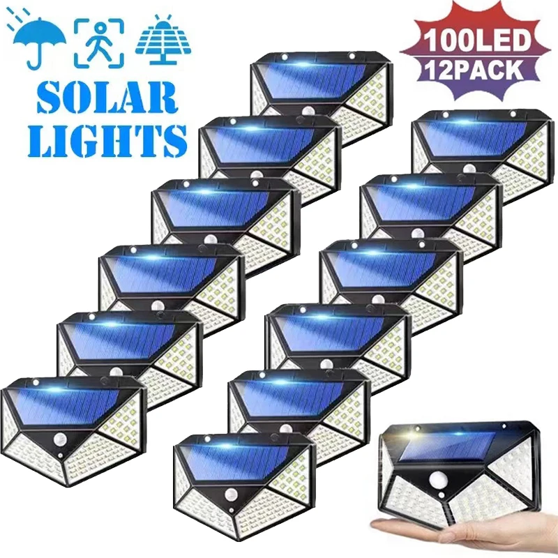

2/4/6/8/12Pcs 100 LED Solar Wall Light Outdoor Solar Lamp PIR Motion Sensor Solar Powered Sunlight Street Light for Garden Light