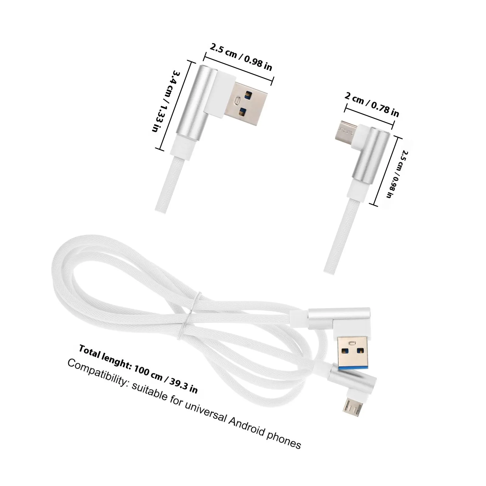 1M 마이크로 USB 데이터 충전 케이블, 직각형 고속 충전 및 데이터 동기화 케이블, 안드로이드와 호환 가능, 그린