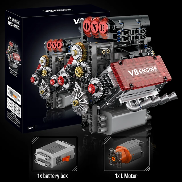 V8 Engine Motorized Simulation Brick Model Electrically Drive Building Blocks Technical Car Parts Creative Toys Gifts Kids Adult 6