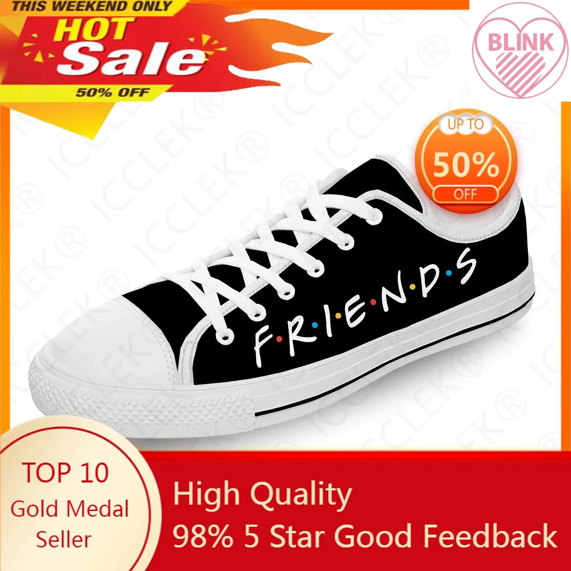 

Hot Friends TV Show Anime Cartoon White Cloth 3D Print Low Top Canvas Fashion Shoes Mens Womens Lightweight Breathable Sneakers