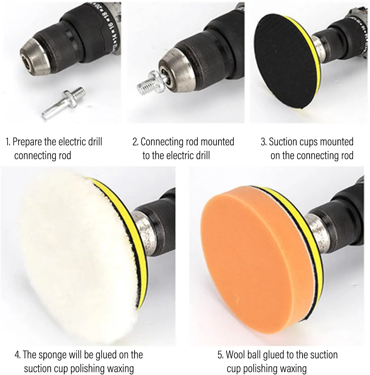 Car Polishing Pad Kit 3/4/5 Inch 6 Pcs ing Pad and Wool Drill M10 Drill Adapter Car Cleaning & Polish car polishing pad,car polish pad,car polishing sponge,wool polishing pad,polishing wheel kit,wool polishing head,drill adapter for polishing