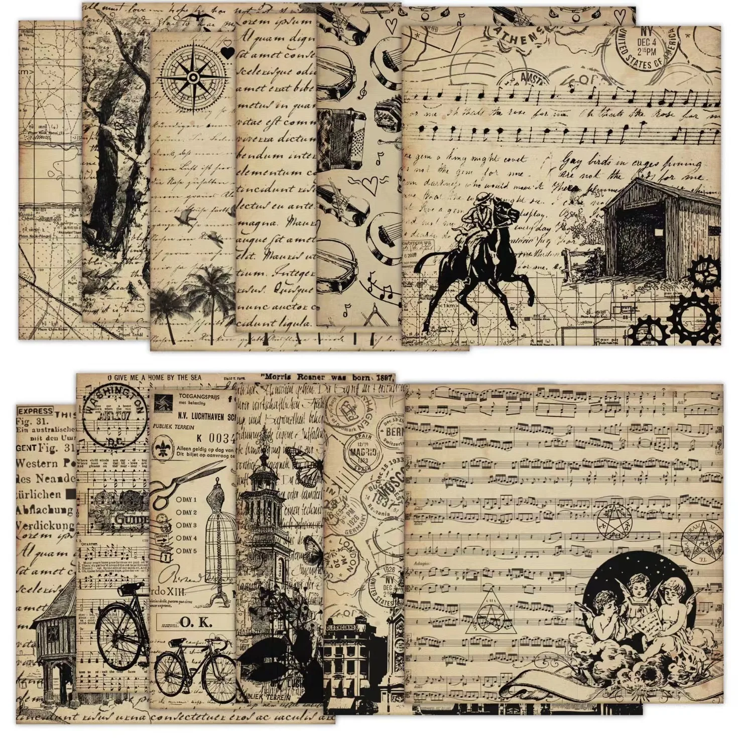 24Sheets/Set Vintage Flower Material Ppaper DIY Scrapbooking Journal Base Collage Photo Props Gift Wrapping Decoration Paper